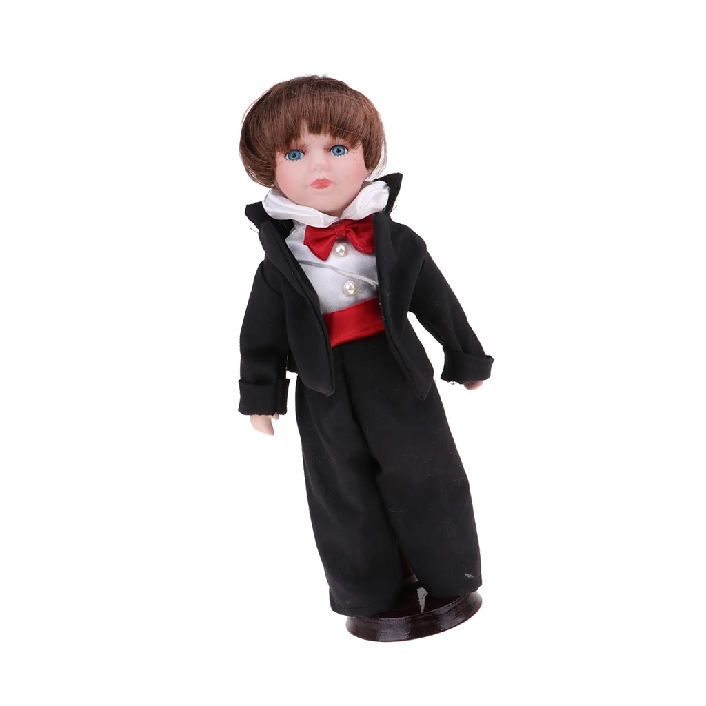 30cm Vintage Porcelain Doll Groom in Wedding Suit, Valentin Gift for Girlfriend, Dollhouse People Display Decor Collection