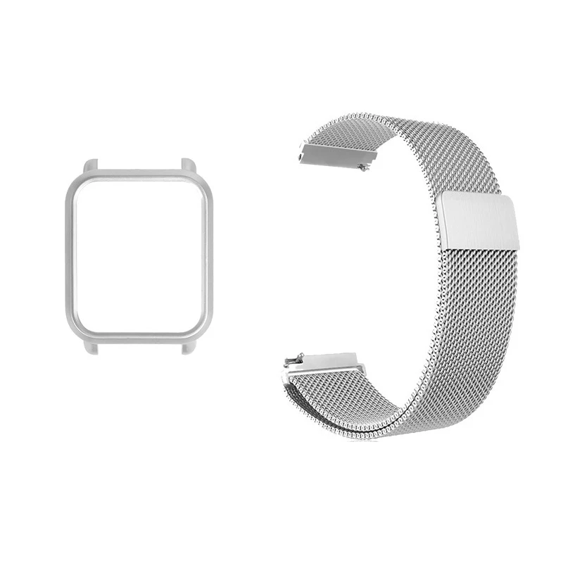 2в1 для Amazfit ремешок bip металлический чехол-браслет для Huami Amazfit bip защитная лента бампер ремешок умные часы аксессуары - Color: Sliver-silver case