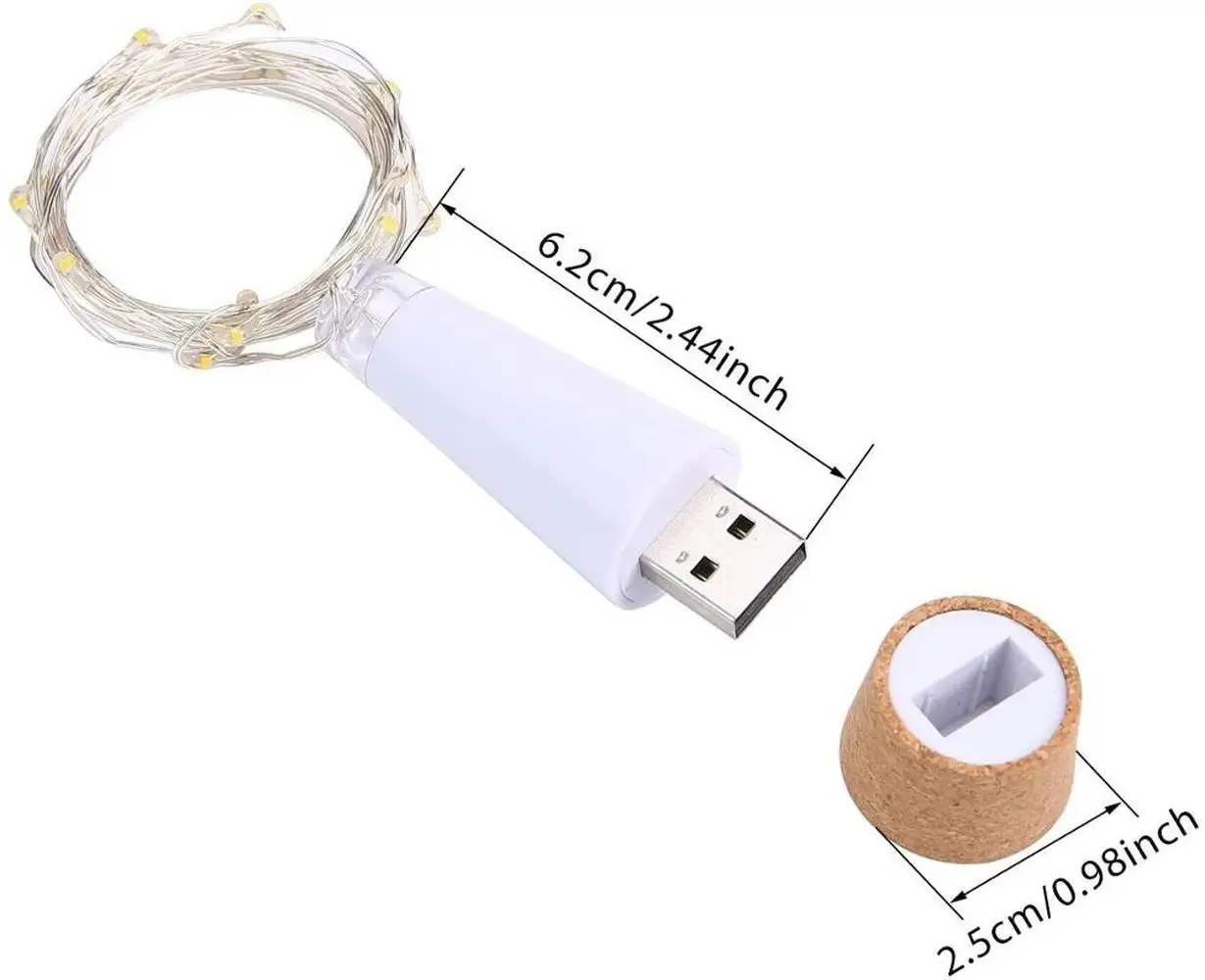 2m 20 LED 코르크 병 요정 빛 USB 충전식 침실 홈 파티 웨딩 크리스마스 실내 장식 문자열 램프