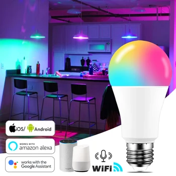 Bombilla inteligente B22 E27 con WiFi, 15W, lámpara LED RGB, funciona con Alexa/Google Home, 85-265V, temporizador regulable, color blanco 1