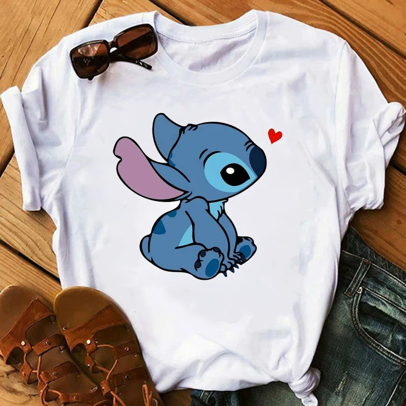 Женская модная футболка Lilo Stitch Harajuku Kawaii, футболки с милым мультяшным принтом, Женская Повседневная футболка, милые повседневные топы