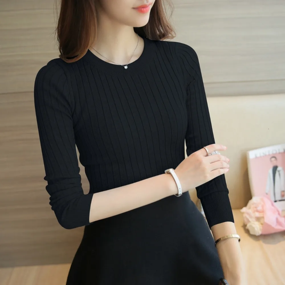

Women Sweater Pullover 2019 New Autumn Winter Green Red Black Gray Tops Women Knitted Pullovers Long Sleeve Shirt Female Brand