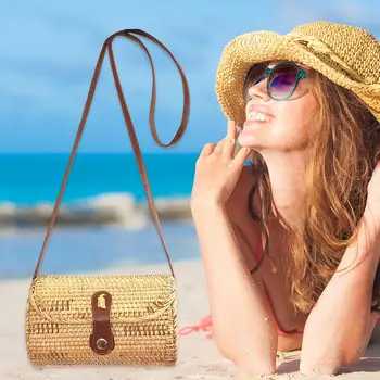 

Fashion Small Shoulder Bags Women Summer Beach Flap Buckle Bags Ladies Rattan Long Tube Crossbody Handbags for Travel