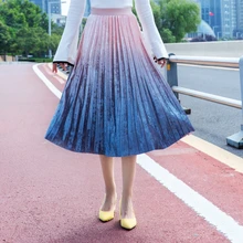HAYBLST брендовая юбка женская осень зима элегантная Корейская Kawaii плюс размер плиссированная градиентная Модная высокая талия длинная одежда