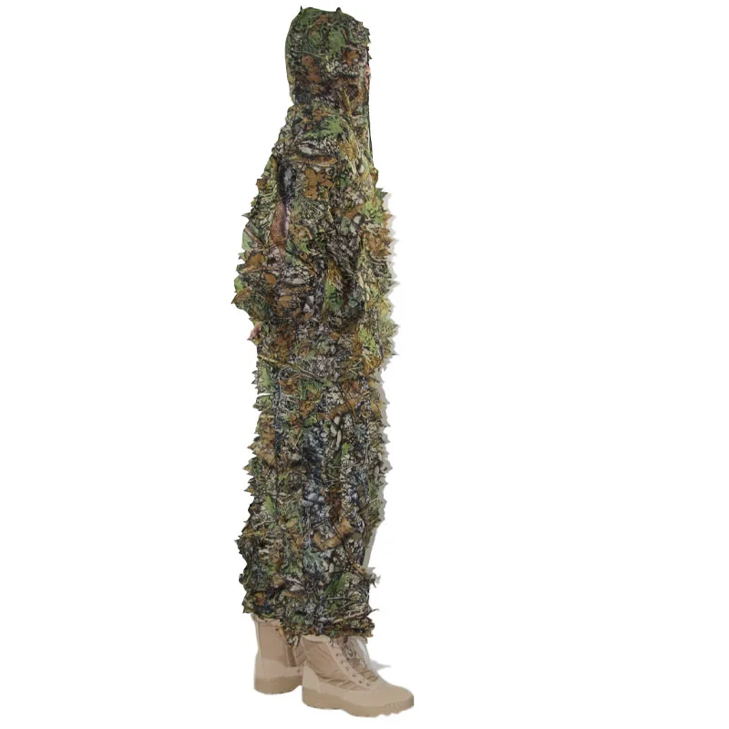 Для мужчин Тактический скрытый Ghillie костюм Открытый лист джунгли камуфляж Военная охота снайпер прочная одежда с капюшоном Брюки+ одежда