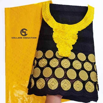 

CS 2.5 y Swiss lace fabric +2.5 y Bazin Brode riche Chest collar embroidery African fabrics Swiss voile lace popular Dubai style