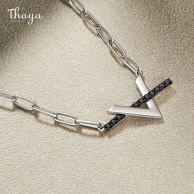 Thaya s925 Street Style V-Shape Necklace Silver Color 18k Gold Zircon Pendant  Necklace 45cm Cross Chain For Women Fine Jewelry - AliExpress