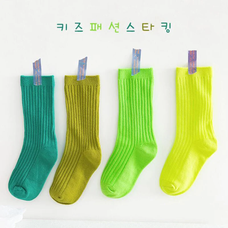 3 Pairs Autumn Winter Children Socks Boys Girls Soft Double Needle Cotton Tube Socks Solid Candy Color Sport