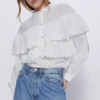 

Women White Shirt Spring 2020 New Fashion Cascading Ruffle Blouse Modern Lady Full Sleeve Shirts Casual Tops