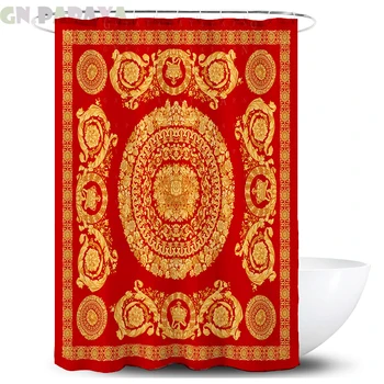 

Court style vintage macrame Bath Curtains Waterproof Polyester Fabric retro red flower Shower Curtains Screen with Hooks