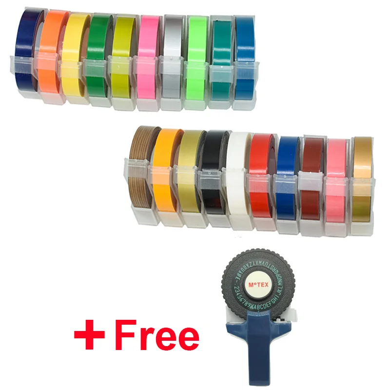Free Blue Printer 20 рулонов/лот 9 мм* 3 м 3D тиснение этикетка лента совместимый с dymo 1610 Motex E-101 ручной производитель этикеток Diy ручной украшать ярлык бесплатный подарок - Цвет: Free Blue Printer