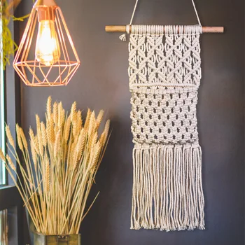 

Macrame Wall Hanging Basket Art Net Pocket Handmade Woven Tapestry Boho Wall Hanger Office Living Room Craft Decorations KT39