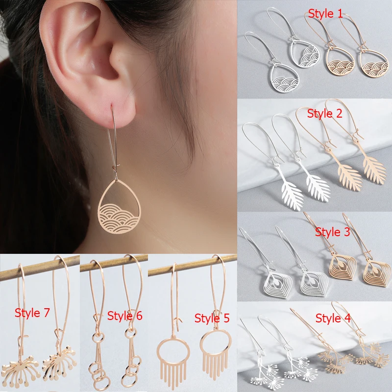 Chandler Korean Stainless Steel Hoop Earring Exaggerate Flower Long Drop Earrings For Women Girls Gold Color Metal Summer Bijoux