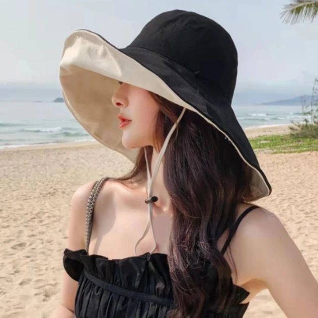 Spring Summer New Big Wide Brim Women Bucket Hat Solid Color Foldable UV Protection Outdoor Beach Panama Cap Sun Hats 1
