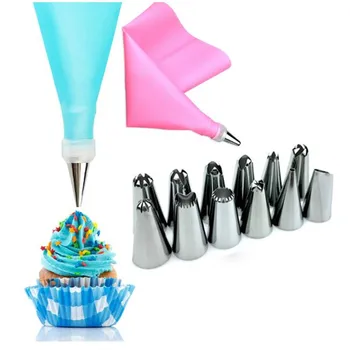

1Pc Silicone Cream Pastry Bag +12PCS Stainless Steel Icing Piping Nozzle Pastry Tips Converter DIY Cake Decorating Tools Mold
