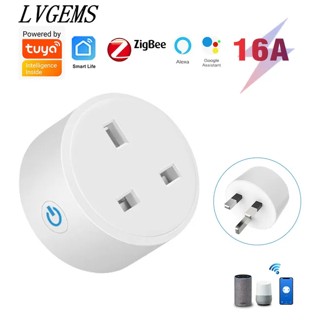 Tuya Smart Zigbee Smart Socket Uk ปลั๊ก16A Home Power Monitor Outlet Smart Life ควบคุมเสียง Aleax จับเวลา DIY อะแดปเตอร์ซ็อกเก็ต 1