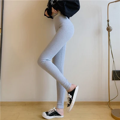 Light gray Новые осенние женские туфли в Корейском стиле Высокая Талия на резинке Леггинсы черные брюки с буквенным принтом узкие леггинсы для похудения - Цвет: Light gray