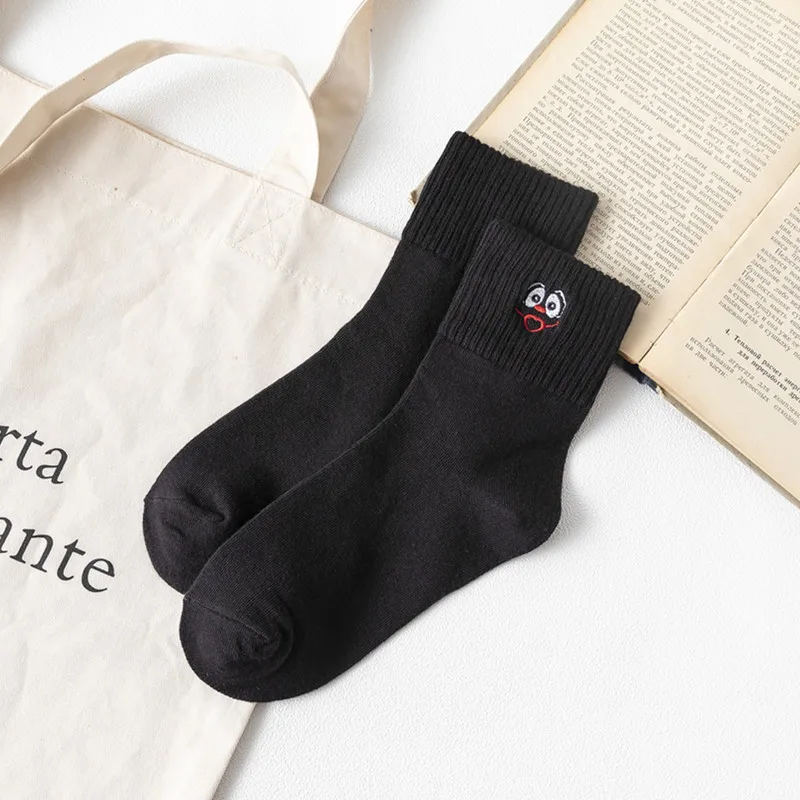 1 пара, забавные носки женские Харадзюку теплые носки для зимы, унисекс, уличная одежда, хлопковые носки Skarpetki Calcetines Mujer - Цвет: Black