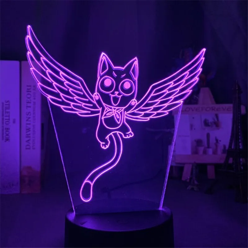 Сказочный хвост кошка Счастливый 3D лампа Светодиодный Ночник светильник