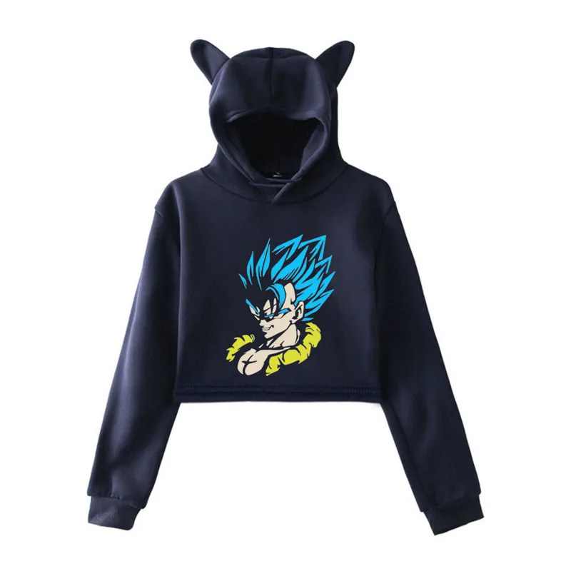 Dragon Ball новая Кепка с кошачьими ушками сексуальные толстовки модный тренд короткий кошачий Топ Женская толстовка с принтом сексуальная одежда Kpop - Цвет: navy blue4
