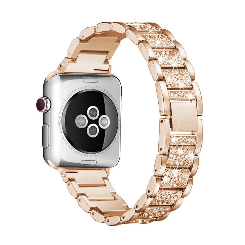 Ремешок для Apple Watch, ремешок 40 мм, 44 мм, 38 мм, 42 мм, для женщин, бриллиантовая серия 5, 4, 3, 2, 1, для iWatch, браслет, аксессуары из нержавеющей стали - Цвет ремешка: Rose gold