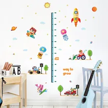 Стиль наклейки на стену оптом SK9126 маленькая ракета бульдозер наклейки для измерения роста ПВХ мультфильм съемные наклейки на стену