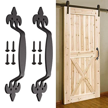 

2 Pcs 11 Inch Sliding Barn Door Handle Vintage Heavy Duty Pull Set for Gate Kitchen Furniture Cabinet Closet Drawer Screws Inclu