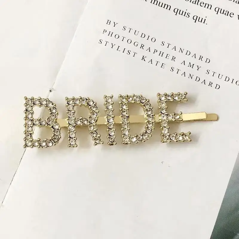 BRIDE Gold 1 шт., заколки для волос с кристаллами и буквами, стразы, заколки для волос, заколки для волос, инструменты для укладки волос, аксессуары, ювелирный подарок - Цвет: BRIDE Gold