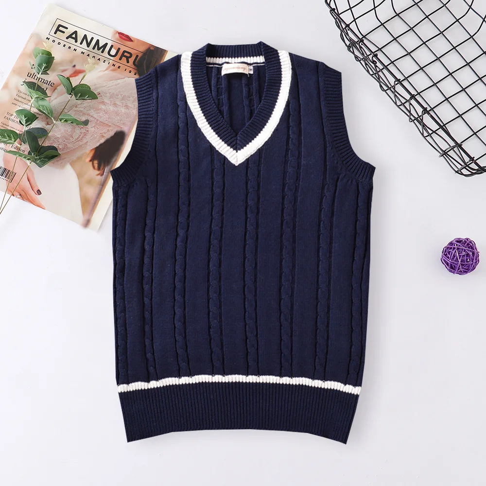 School Uniform Sweater For Women And Men College British Japanese JK V-Neck Girls Boys Vest Cotton Outerwear Knitting Waistcoat - 4