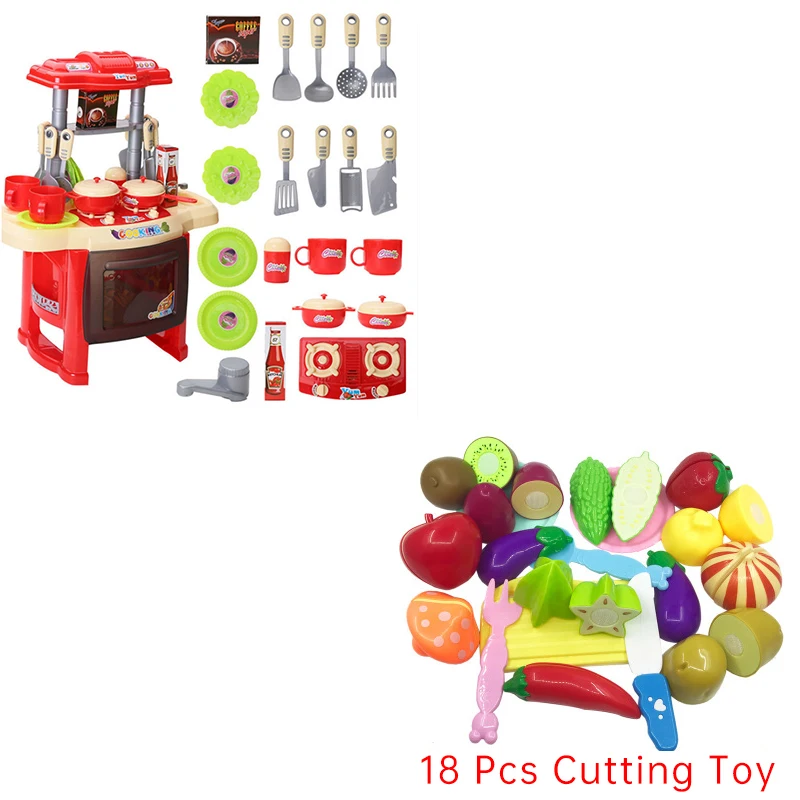 Специальное предложение; низкая цена! детский кухонный набор, детская кухонная игрушка, модель для приготовления пищи, красочная обучающая игрушка для девочек, для малышей, D229 - Цвет: Red With 18 pcs toy