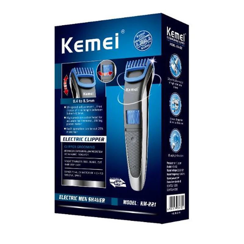 Kemei электрический триммер для волос KM-221professional электрическая машинка для стрижки волос стрижка лимит гребень регулируемый триммер для бороды перезаряжаемый