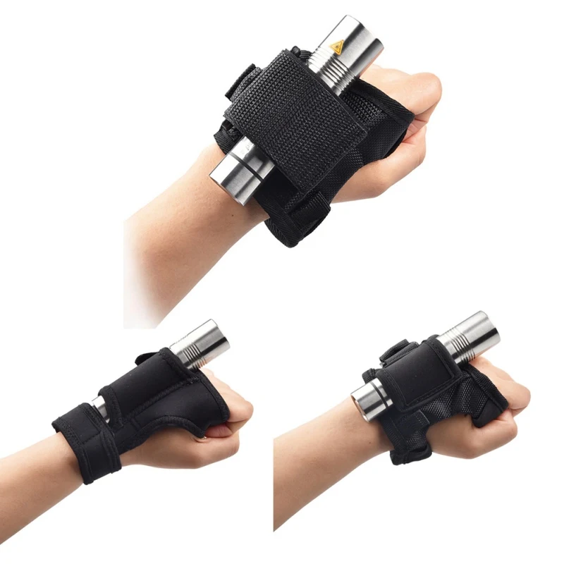 

New Underwater Scuba Diving Dive Glove LED Torch Flashlight Holder Soft Black Neoprene Hand Arm Mount Wrist Strap Glove dropship