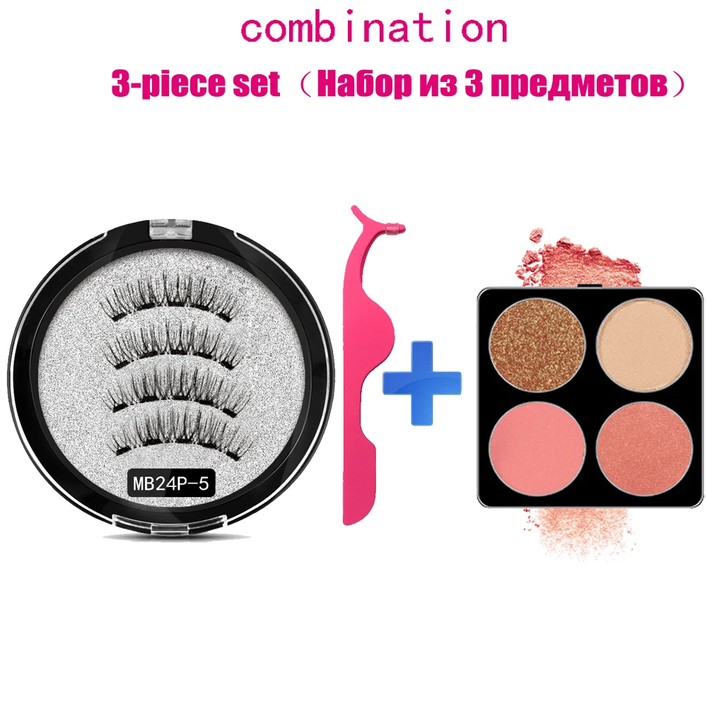 MB 5 Magnetic eyelashes Eye Shadow with handmade 3D/6D faux cils magnetique False magnet Mink lashes+ tweezers+Eye Shadow - Цвет: MB24P-5-CR-CRES03