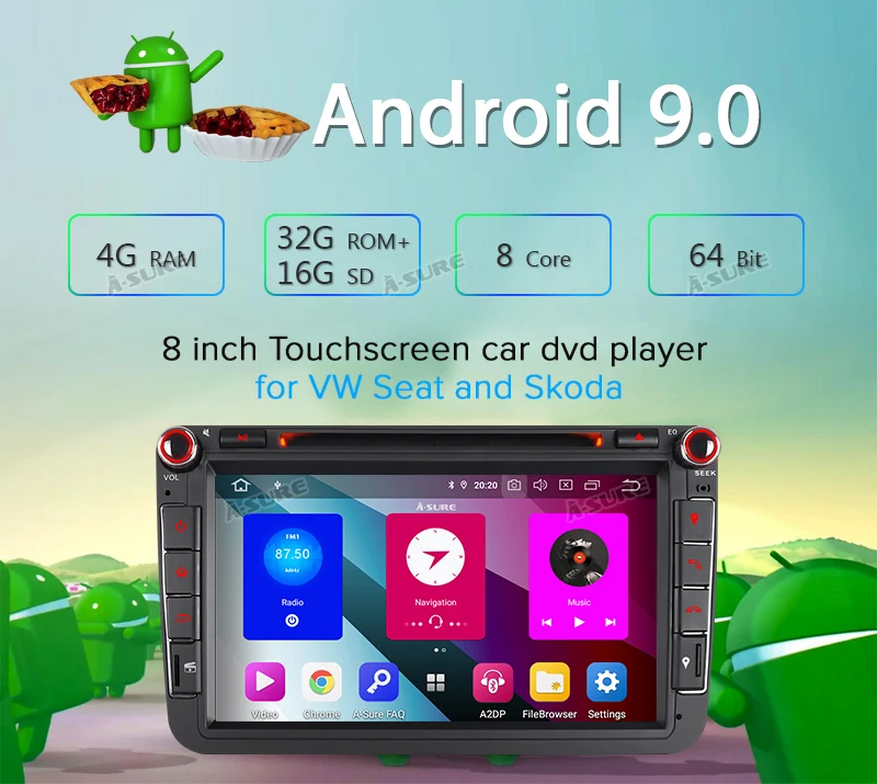 Cheap A-Sure 2 Din 8 Core 4G RAM Android 9.0 Radio GPS dvd Navi For Volkswagen VW GOLF MK5 MK6 PASSAT B6 TOURAN Polo Tiguan SEAT SKODA 5