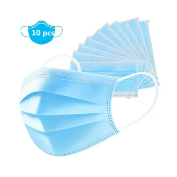 

10 PC 3-layer mask Face Mouth Masks Non Woven Disposable Anti-Dust Meltblown cloth Masks Earloops Masks