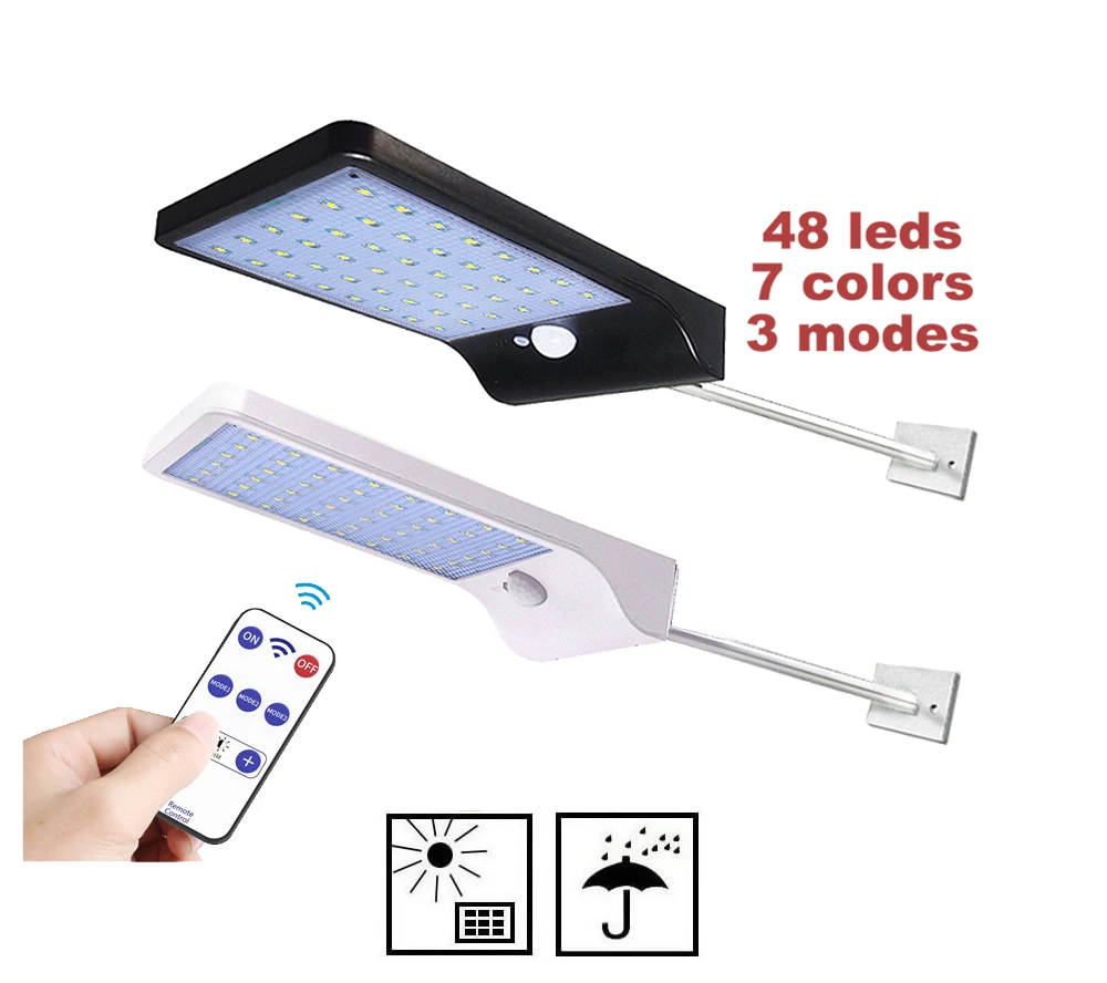 

Upgraded 48 leds Solar Light Color Adjustable With Controller Three Modes Waterproof Lamp Lights For Outdoor Garden Wall Street