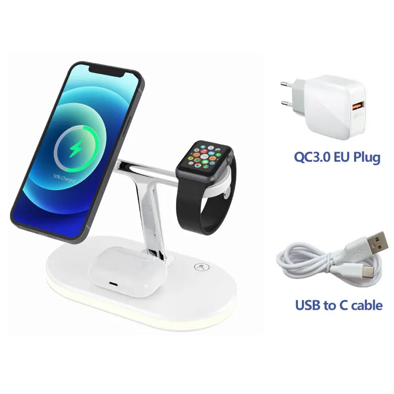 usb c 30w 3 In 1 Magnetic Fast Wireless Charger For iPhone 13 12 ProMax Chargers 15W Wireless Charging Dock Stand For Apple Watch Charging 65 w charger Chargers