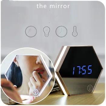 

Mirror Alarm Clocks LED Mirror Night Light Digital Alarm Clock Charging Thermometer Desktop Watch Home Office Decoration