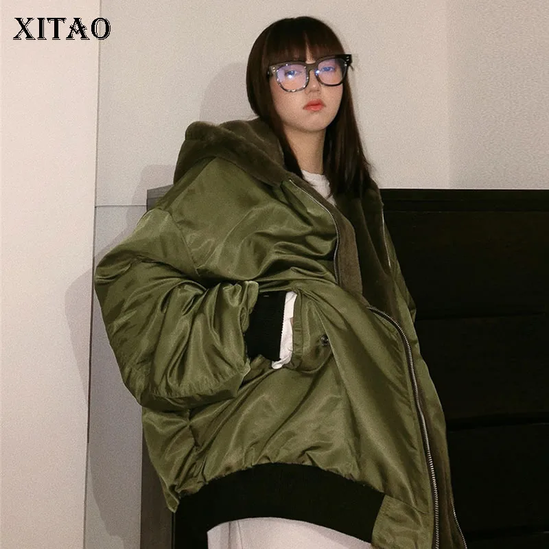 XITAO, прямая женская парка, модная новинка, зимняя, размера плюс, с карманами, элегантная, богиня веер, повседневная, свободная, парка, пальто, DMY1828