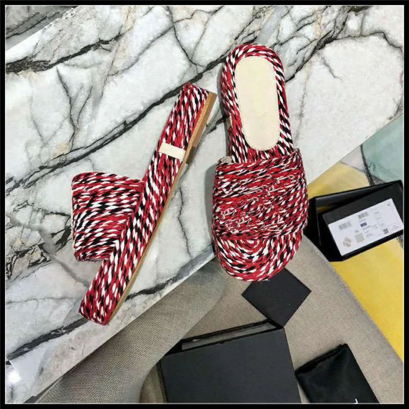

2019 New Women Slippers Espadrille Slide Sandal Mule Designer Shoes Luxury Brand Design Woman Summer Flat Tweed Shoes