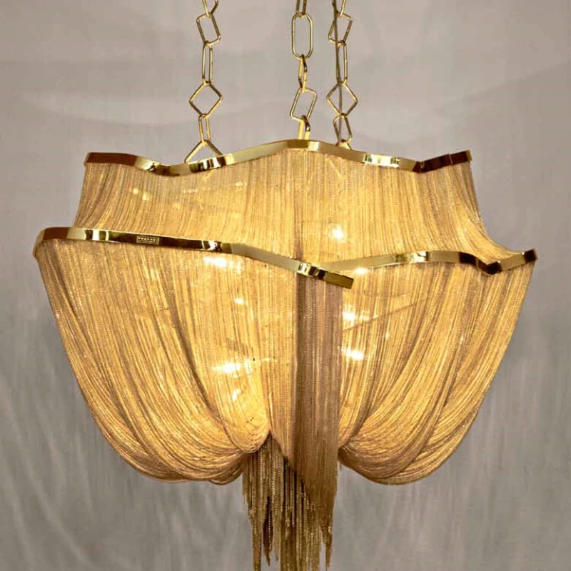 New Luxury Large Chain Tassel Pendant Lamp Led Gold Customizable Aluminum 90cm/110cm Pendant