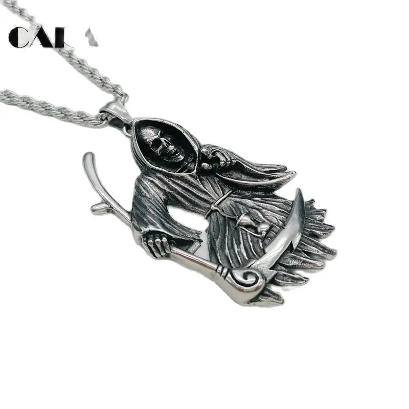 

Gothetic Punk Grim Reaper pendant necklace 316L stainless steel cloaked death pendant necklace fashion men CARA0298