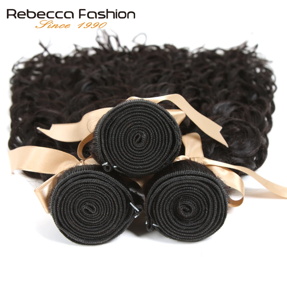 Rebecca Brazilian Water Wave Bundles With Frontal Lace Frontal Closure With Bundles Remy Human Hair 3 Bundles With Frontal