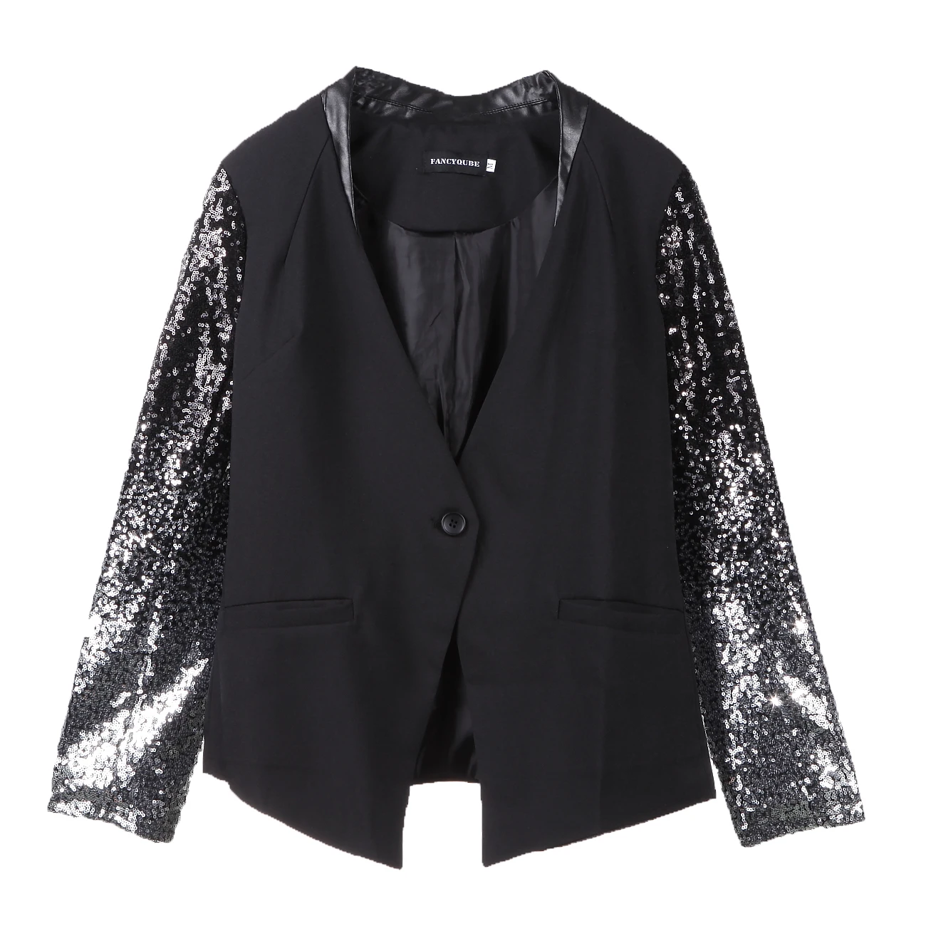 discount  Fashion Women Black Silver Sequins Jackets Casual Ladies Slim Long Sleeve Jacket Sequined Cardigan 