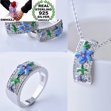 OMHXZJ,, JE35, Модный женский подарок на вечеринку, день рождения, свадьбу, цветок, 925 пробы, серебряное ожерелье+ серьги+ кольцо, ювелирный набор