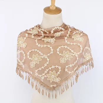 

Fashion Scarf Women Shawls Floral Embroidery Lace Triangle Scarf Luxury Brand Half Handkerchief Women