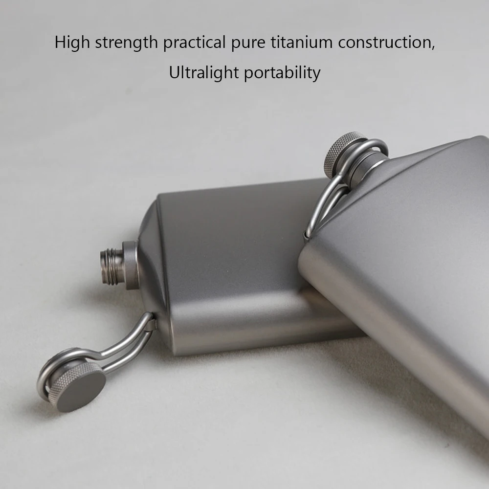 260ml/200ml Titanium Flask Wine Hip Flagon with Screw Cap Clip Ultralight Hydration Flat Bottle with Ti Funnel for Camping 4