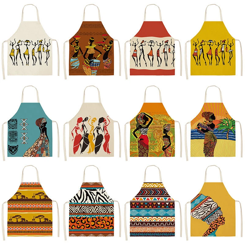 African style Kitchen Aprons for Women Cotton Linen Pinafore Bibs Household Cleaning Home Cooking Apron 53*65cm WQL0196
