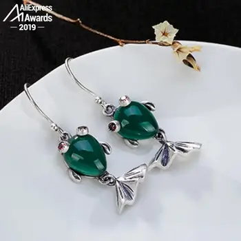 

S925 Fine Jewelry Drop Earrings Fish Earrings Luxury Taste Women Handmade Vintage Natural emerald moldavite peridot