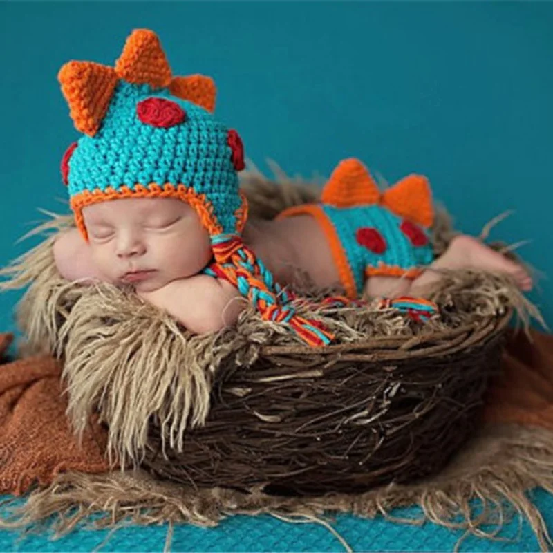 Детский свитер для новорожденных, 2 предмета реквизит для фотосъемки Outfitss, 0-3 м, вязаная шапка с динозавром, штаны для младенцев, вязаные наряды